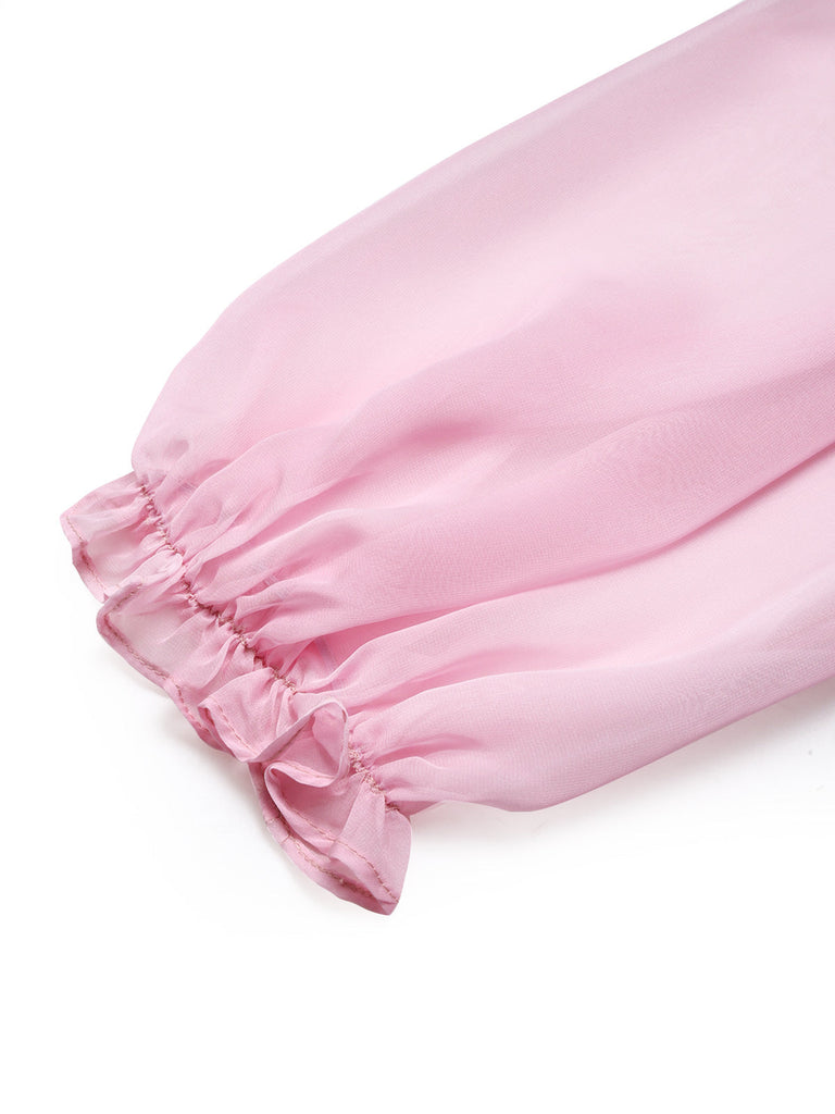 [Prévente] Robe rose en tulle floral à sequins et volants Années 1950