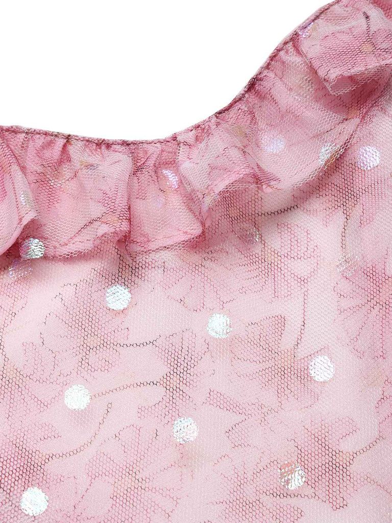 [Prévente] Robe rose en tulle floral à sequins et volants Années 1950