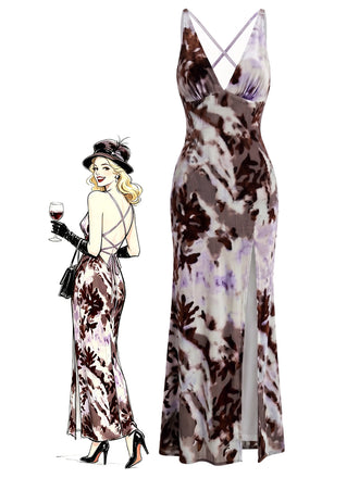 [Prévente] Robe Dos Nu Col V Fendu sur le Côté Marron Années 1930