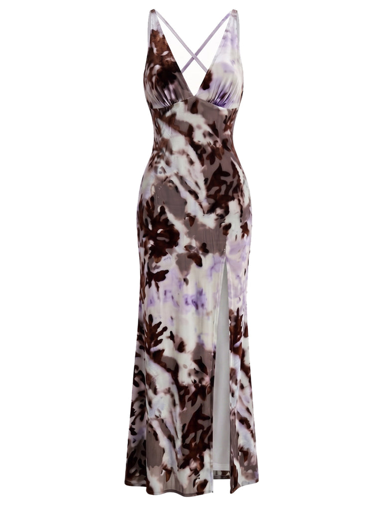 [Prévente] Robe Dos Nu Col V Fendu sur le Côté Marron Années 1930 2