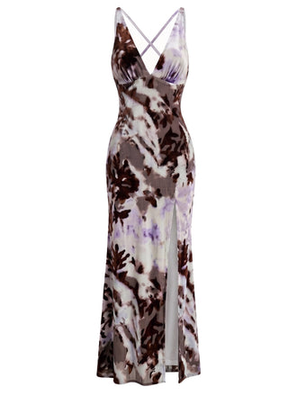 [Prévente] Robe Dos Nu Col V Fendu sur le Côté Marron Années 1930 2