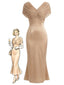 [Prévente] Robe sirène couleur champagne col V et détails froncés années 30