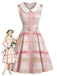 [Prévente] Robe Col Claudine Sans Manches à Carreaux Rose Années 1950
