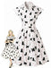 Robe chemisier cintrée motifs chats et pois années 1950