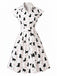 Robe chemisier cintrée motifs chats et pois années 1950