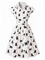 Robe chemisier cintrée motifs chats et pois années 1950