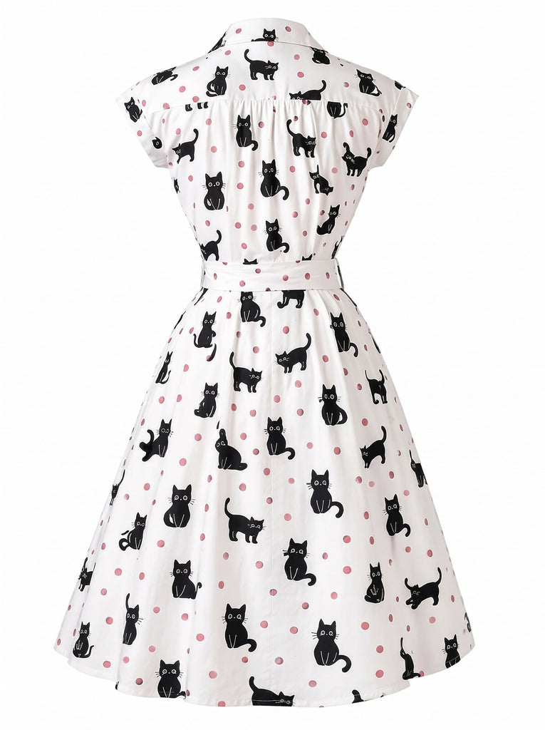 [Prévente] Robe Chat à Pois Ceinturé Chemise Années 1950 3