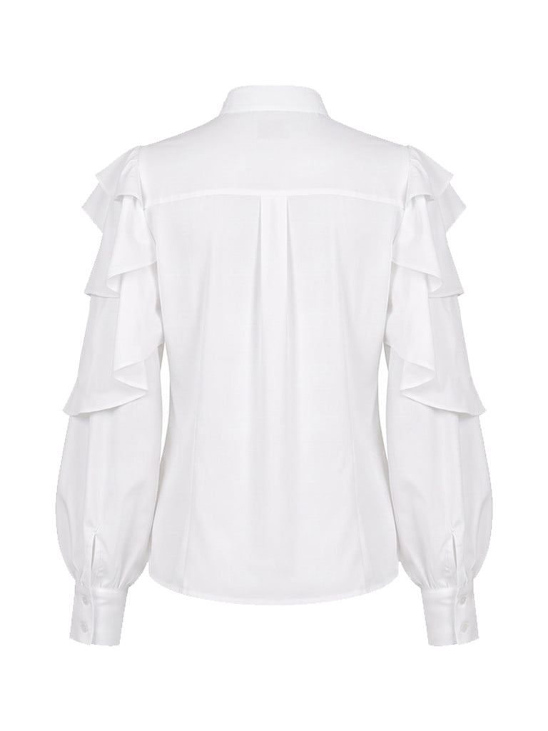 [Prévente] Blouse blanche à double volant, manches lanternes et empiècement années 1950