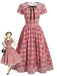 [Prévente] Robe carreaux col Claudine boutons et nœud années 1940