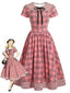 [Prévente] Robe carreaux col Claudine boutons et nœud années 1940