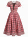 [Prévente] Robe carreaux col Claudine boutons et nœud années 1940
