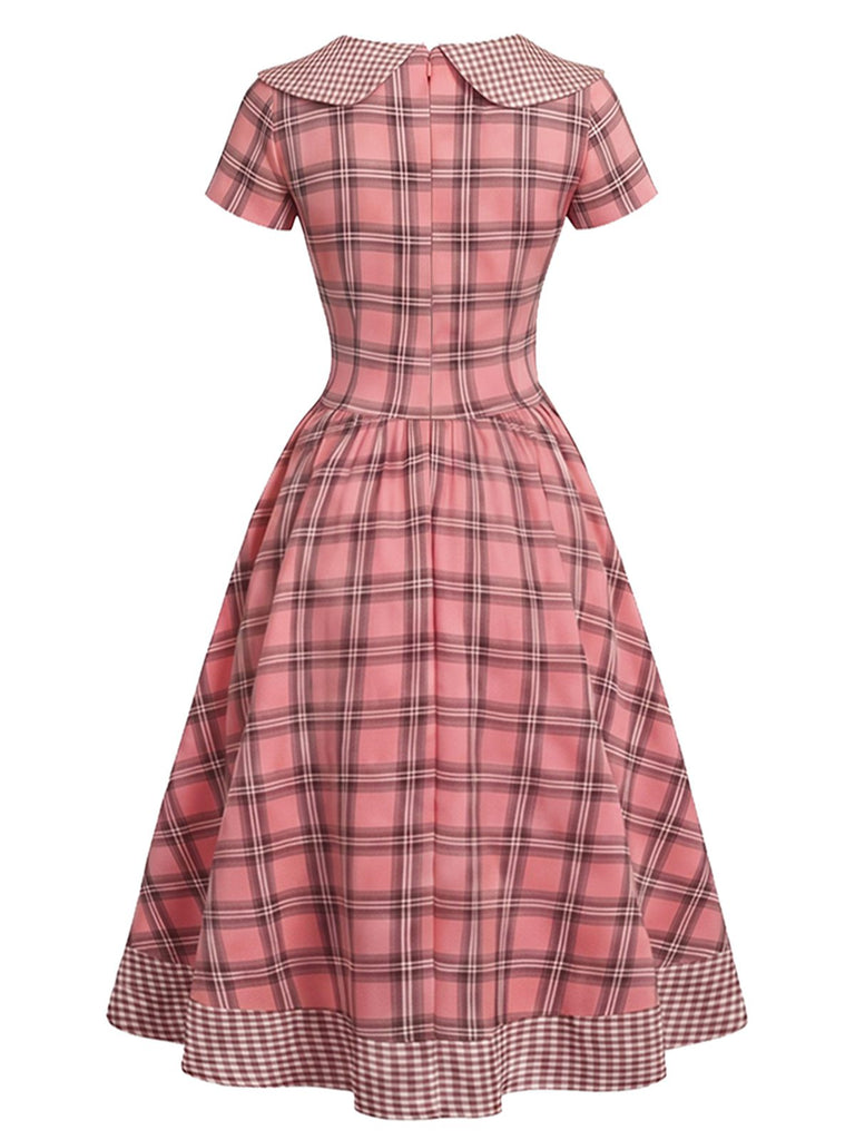 [Prévente] Robe carreaux col Claudine boutons et nœud années 1940
