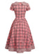 [Prévente] Robe carreaux col Claudine boutons et nœud années 1940