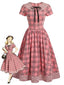 [Prévente] Robe carreaux col Claudine boutons et nœud années 1940
