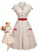 [Prévente] Robe blanche et rouge à pois, col V à revers et nœud Années 1950 - 1