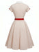 [Prévente] Robe blanche et rouge à pois, col V à revers et nœud Années 1950 - 3