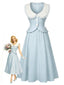[Prévente] Robe trapèze bleu clair col Claudine années 40