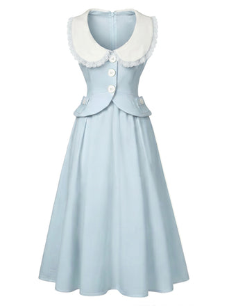 [Prévente] Robe trapèze bleu clair col Claudine années 40