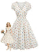 [Prévente] Robe Évasée Multicolore à Pois Col V Années 1950