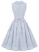 [Prévente] Robe bleu clair à carreaux, col Claudine et motif floral années 1950