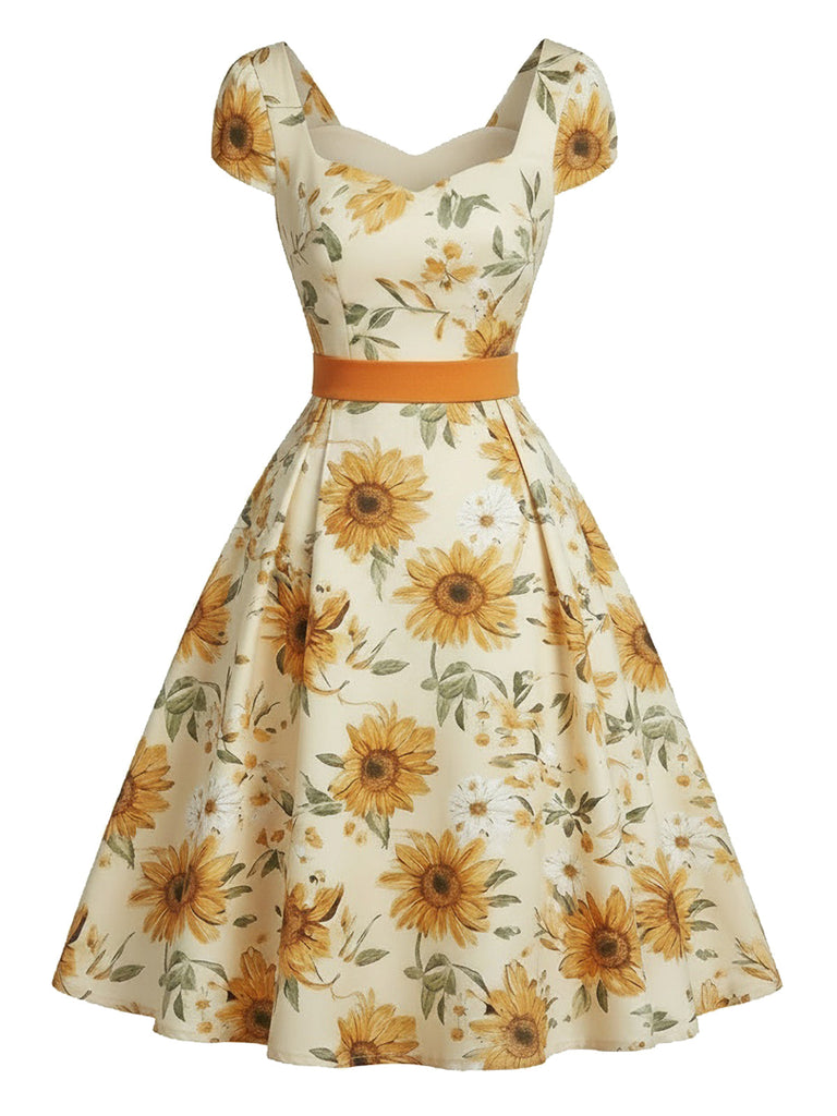 [Prévente] Robe Bustier Tournesol Orange Années 50