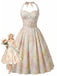 [Prévente] Robe Pastel Cerise Imprimé Dos Nu Ceinturé Évasé Années 1950