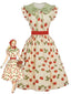 [Prévente] Robe Jaune Motifs Fraises Col Claudine Années 1950