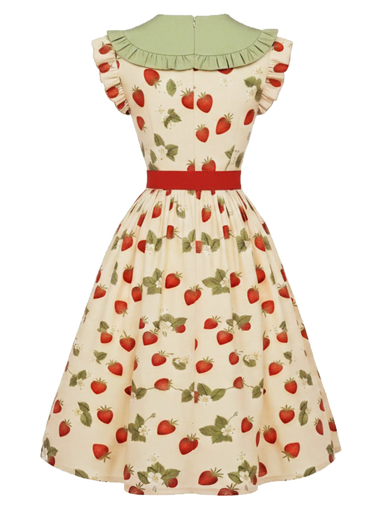 [Prévente] Robe Strawberry Volant Col Claudine Évasé Années 1950