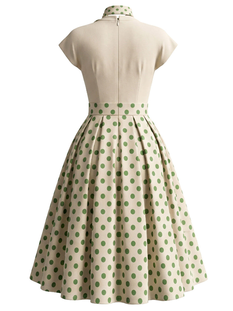 [Prévente] Robe Évasée Plissée à Pois avec Foulard en Soie Années 1950