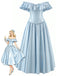 [Prévente] Robe Bleu Clair Volant Lustré Cintrée Années 1950