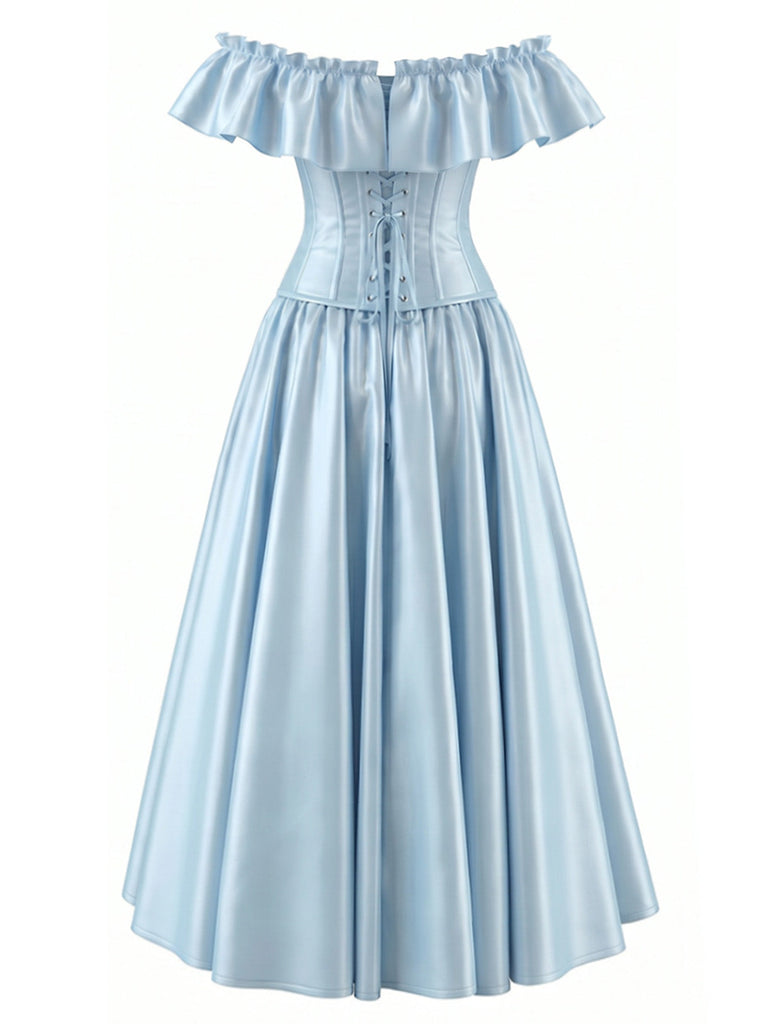 [Prévente] Robe Bleu Clair Volant Lustré Cintrée Années 1950 3