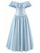 [Prévente] Robe Bleu Clair Volant Lustré Cintrée Années 1950 2