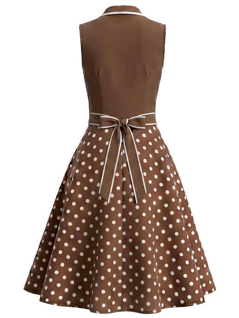 [Prévente] Robe Marron à Pois Col V Fake Two Piece Années 1950