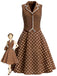 [Prévente] Robe Marron Faux Deux Pièces À Pois Années 1950