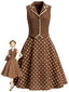 [Prévente] Robe Marron Faux Deux Pièces À Pois Années 1950