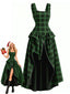 Robe gothique verte carreaux superposé et fendue années 60