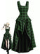 [Prévente] Robe Midi Gothique à Carreaux Superposée avec Fente Vert Années 1960