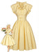 [Prévente] Robe Jaune Clair Rayé Volant Col Ceinture Nouée Années 1950