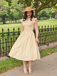 Robe Jaune Clair Rayé Volant Ceinture Années 1950