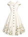 [Prévente] Robe kaki florale ajustée à boutons et col marin Années 1950