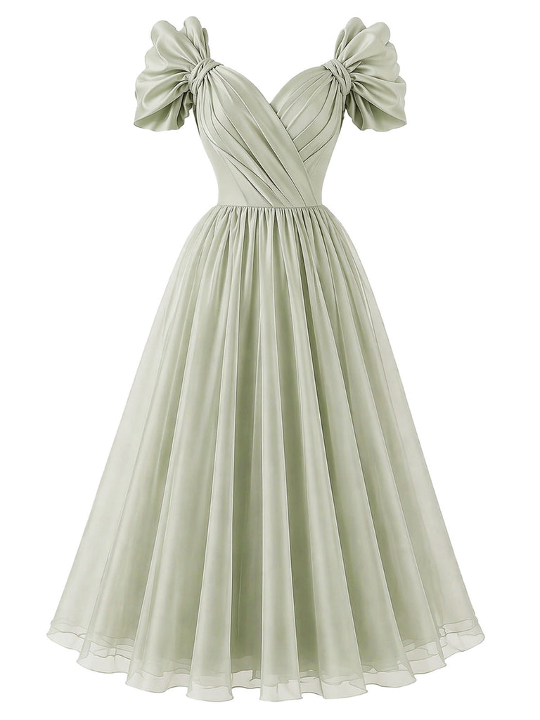 [Pre-Sale] Gray Green 1950s Bow Vintage Classic Dress 2
