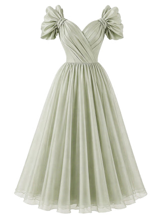 [Pre-Sale] Gray Green 1950s Bow Vintage Classic Dress 2