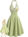 [Prévente] Robe Vert Floral Patchwork Col V Dos Nu Évasé Années 1950