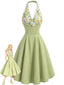 [Prévente] Robe Vert Floral Col V Dos Nu Années 1950