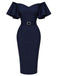 [Prévente] Robe crayon bleu marine à volants et épaules dénudées années 1960