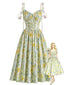 [Prévente] Robe évasée coton lacets bretelles et appliqués floraux années 1950