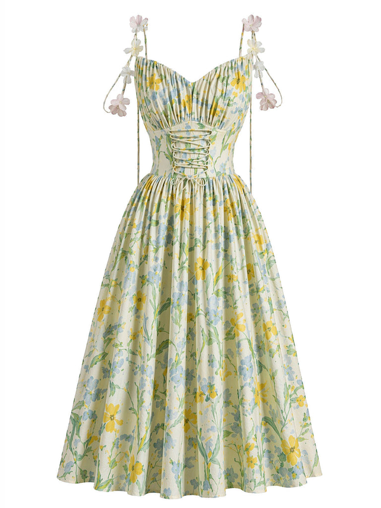 [Prévente] Robe Floral Coton Évasé Dentelle Appliqué Lacé Années 1950 2