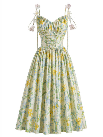 [Prévente] Robe Floral Coton Évasé Dentelle Appliqué Lacé Années 1950 2
