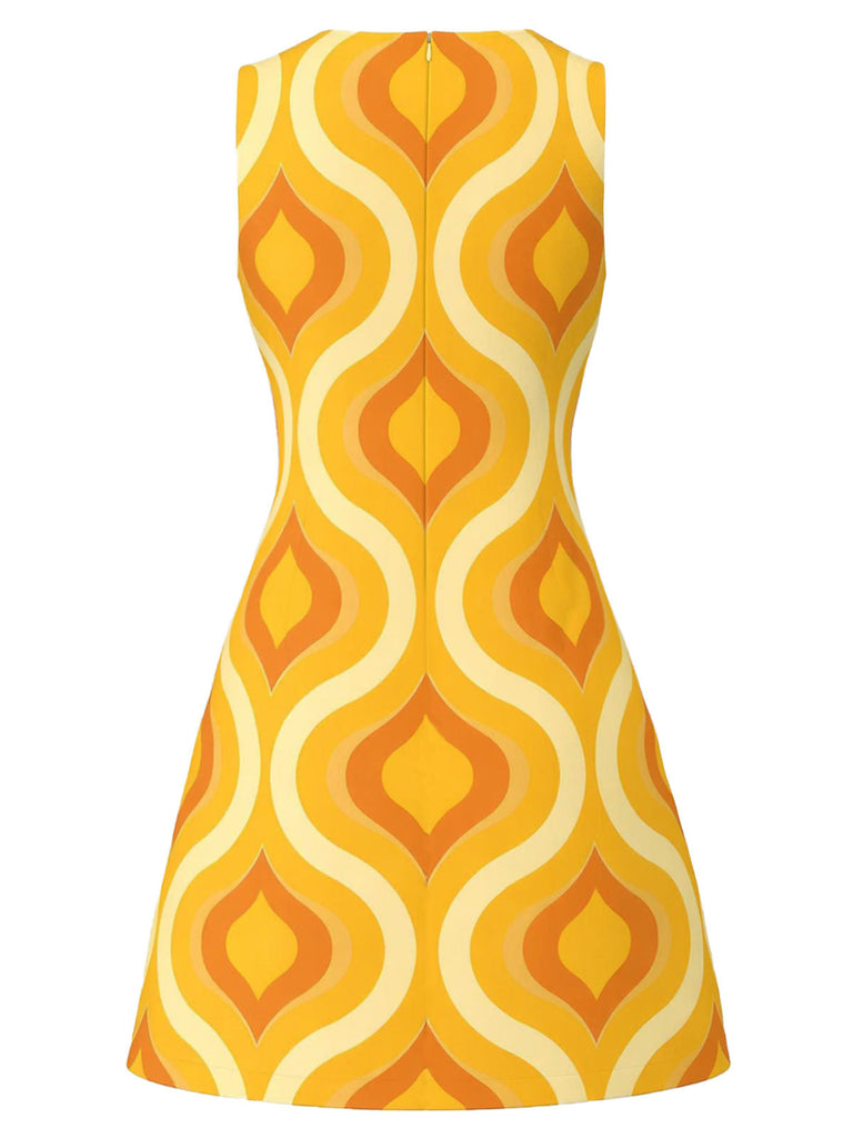 [Prévente] Robe Ligne A sans Manches Imprimé Géométrique Mod Orange Années 60