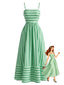 Robe Bretelles Spaghetti Rayé Vert Années 1950